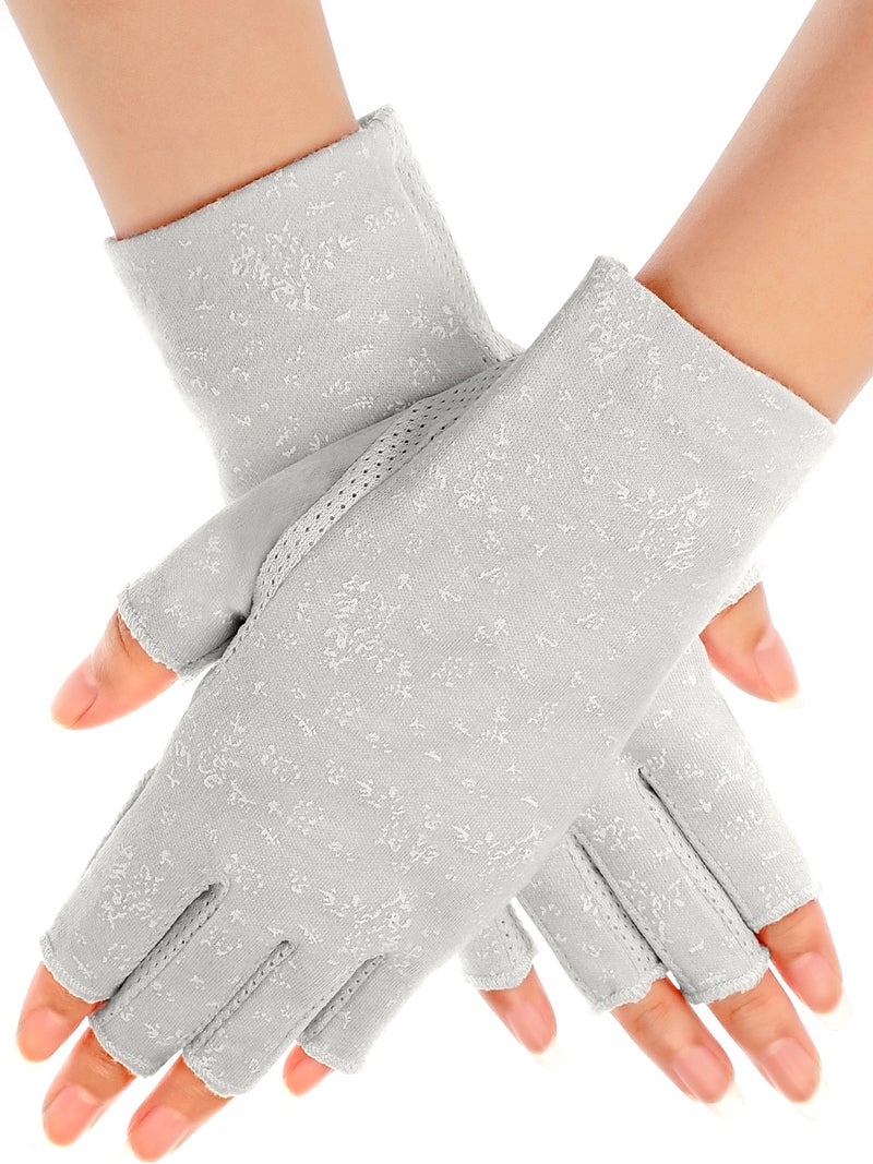 Maxdot 1 Pair Women Sunblock Fingerless Gloves UV Protection Driving Gloves Summer Mitten Non Slip for Outdoor Cycling Manicures (Grey) - Image 1